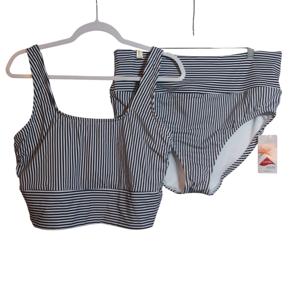 Lands' End Women's Tugless Midkini Top High Waisted Bottom Swimsuit Set Size L